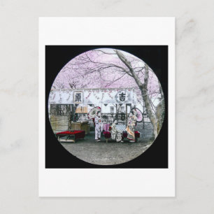 Carte Postale Geisha Japonaise vintage Assis Sous Les Fleurs De