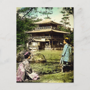 Carte Postale Geisha Posing au temple d'or Kinkaku-ji Japon
