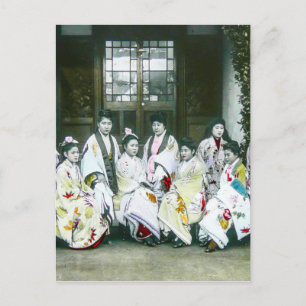 Carte Postale Geisha Posing par Brothel Vintage Glass Slide