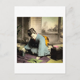 Carte Postale Geisha Préparer de la soie Kimono Vintage Vieux Ja
