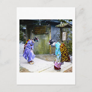 Carte Postale Geisha Salutations à la porte Vintage Vieux Japon