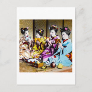Carte Postale Geisha vintage vérifier leur maquillage à Tea Japa