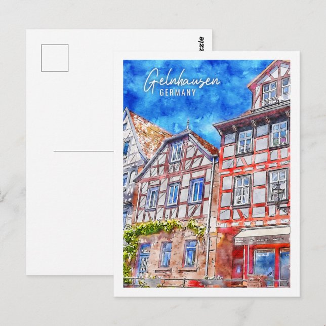 Carte Postale Gelnhausen Allemagne Travel Place Aquarelle (Devant / Derrière)