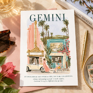 Carte Postale Gémeaux Zodiaque Los Angeles Art à l'aquarelle
