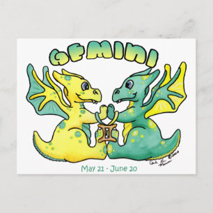 Carte Postale gemini mignon zodiac petites ailes dragon