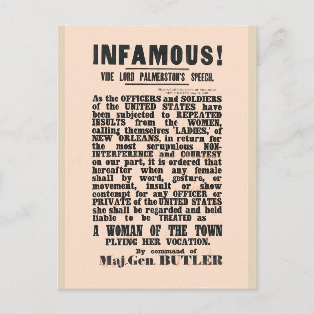 Carte Postale gen Butler Nouvelle-Orléans, Guerre civile (Devant)