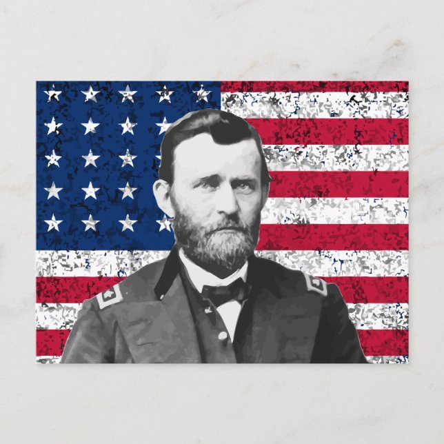 Carte Postale General Grant et le drapeau américain (Devant)