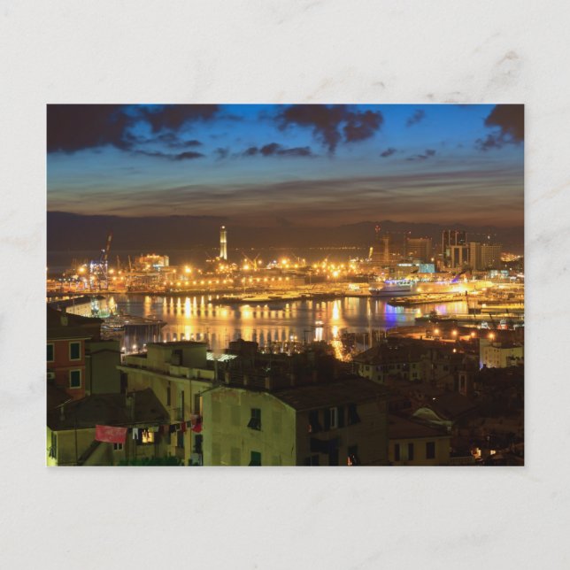 Carte Postale Gênes et le port en soirée (Devant)