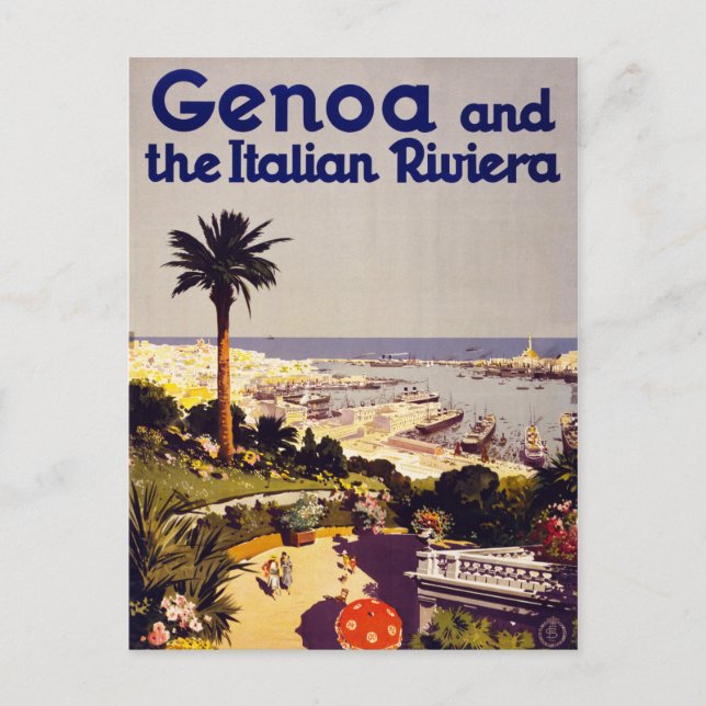 Carte Postale Gênes et le Poster vintage italien Rivera (Devant)