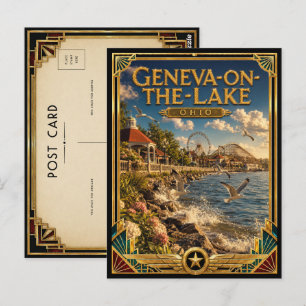 Carte Postale Genève-sur-le-Lac Ohio Art Déco Doré Vintage