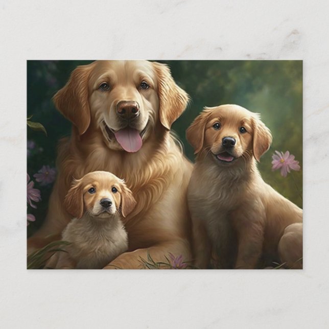 Carte Postale Gentle Labrador Family : Mère et Chiots (Devant)