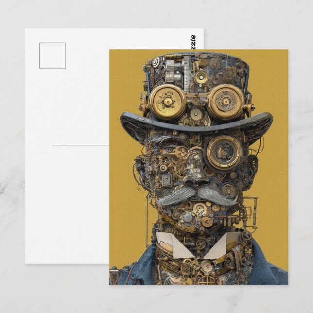Carte Postale Gentleman Mécanique Steampunk (Devant / Derrière)