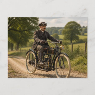 Carte Postale Gentleman Vintage sur une moto ancienne