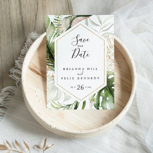 Carte Postale Géométrie Or Tropicalité Épargnez la Date