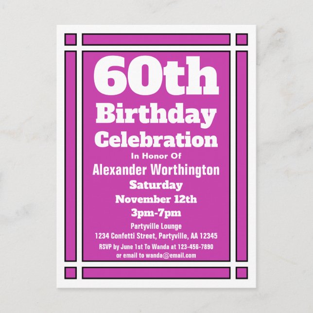 Carte postale Geometrique 60th Purple Birthday Inv (Devant)
