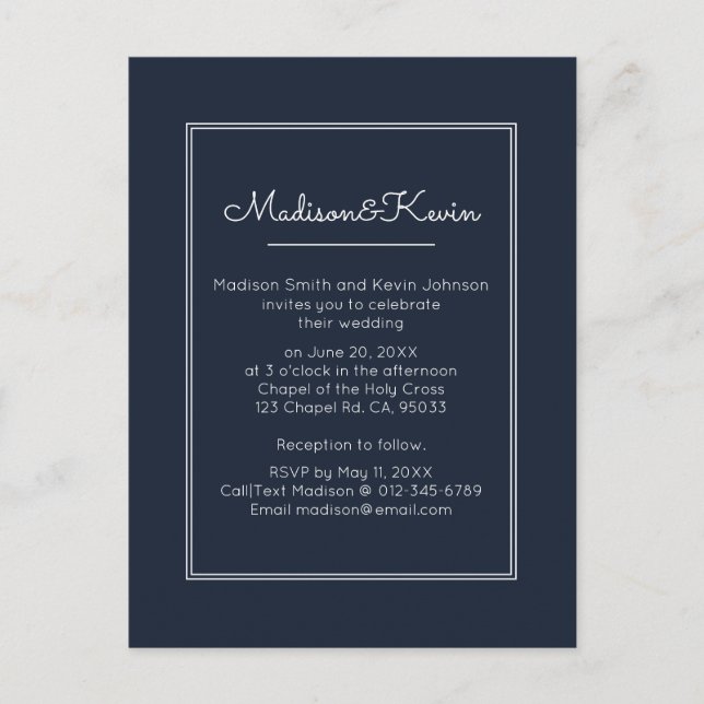 Carte Postale Géométrique moderne | Mariage bleu simple (Devant)