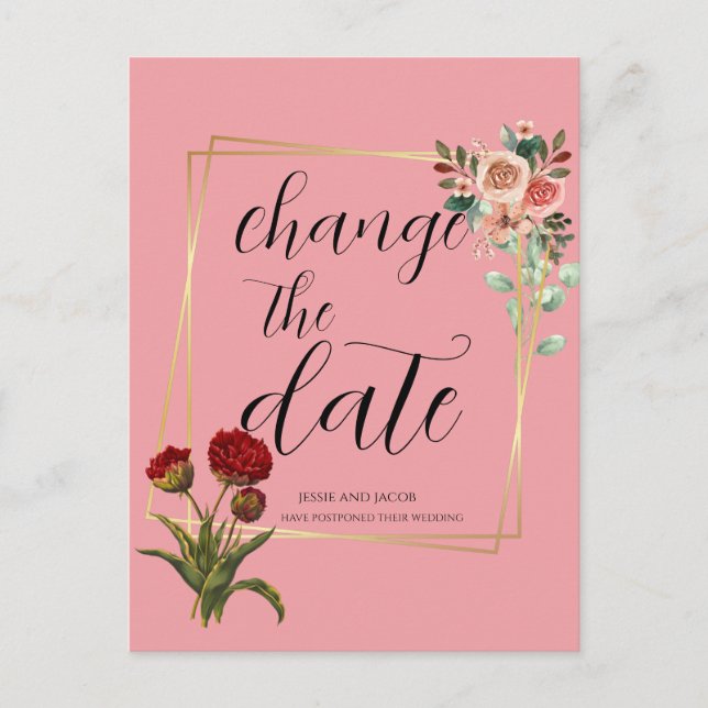 Carte postale géométrique rose florale pour change (Devant)