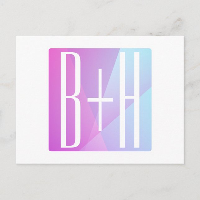 Carte Postale Géométrique Rose & Violet | Initiales de Couple (Devant)