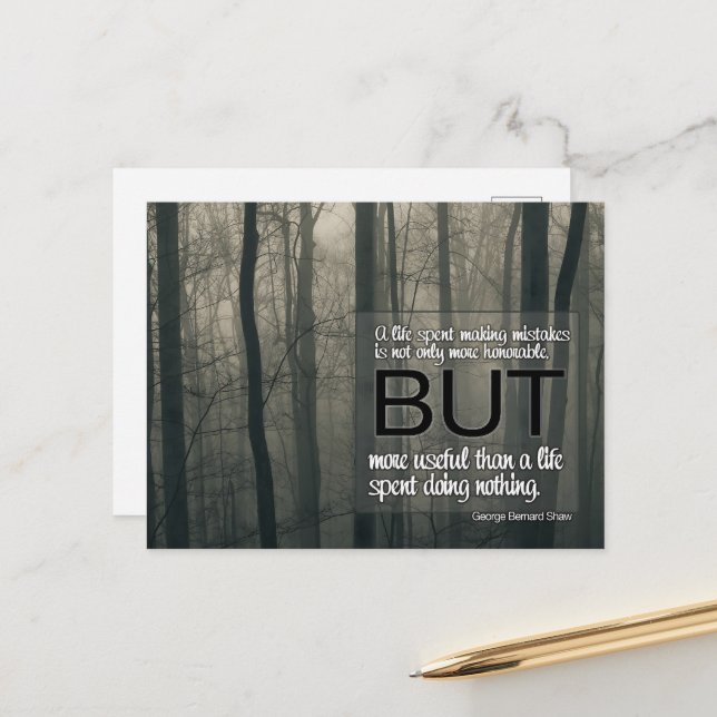 Carte Postale George Bernard Shaw Citation inspirante "Erreurs" (Devant/Arrière en situation)