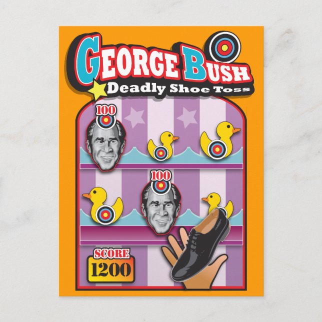 Carte Postale George Bush - Reporter Shoe Throw Attack ! (Devant)
