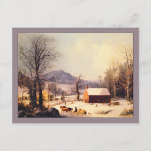 Carte Postale George Henry Durrie Maison de l'école rouge hiver