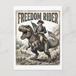 Carte Postale George Washington patriotique à cheval sur T-rex L