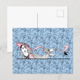 Carte Postale Georges Barbier 1920 Fashion Lady and Bird