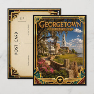 Carte Postale Georgetown Caroline du Sud Art Déco Doré Vintage