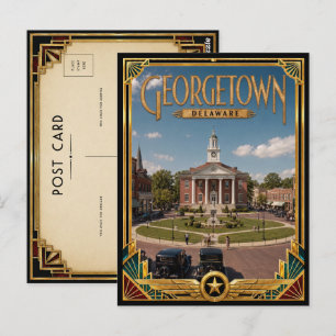 Carte Postale Georgetown Delaware Art Déco vintage de l'âge d'or