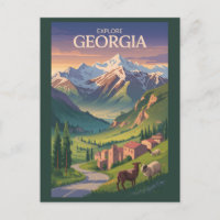 Géorgie Caucase Montagnes Voyage Art Vintage