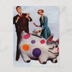 Carte Postale Gerald et Louise nourrissent le cochon