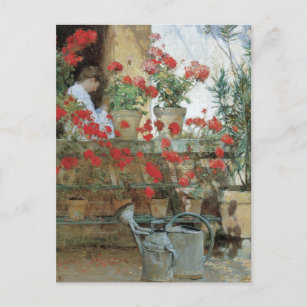 Carte Postale Geraniums par Childe Hassam, Impressionnisme Vinta