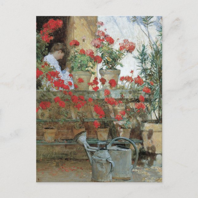 Carte Postale Geraniums par Childe Hassam, Impressionnisme Vinta (Devant)