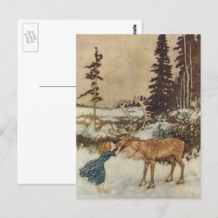 Carte Postale Gerda et le renne vintage par Edmund Dulac