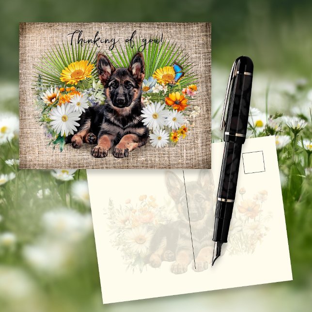 Carte Postale German Shepherd Dog in Wildflowers Custom Postcard (Créateur téléchargé)