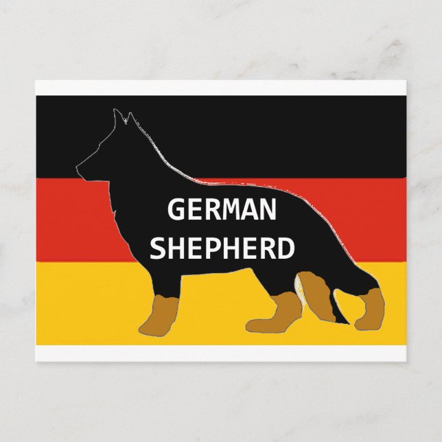 Carte Postale german shepherd name silhoublon on flag bicolor (Devant)