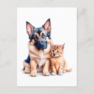 Carte Postale German Shepherd Puppy And Maincoon Kitten