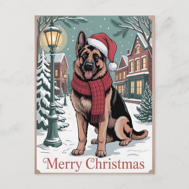 Carte Postale German Shepherd vintage Christmas  (Devant)