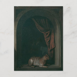 Carte Postale Gerrit Dou - Un chat à la fenêtre d'un studio de p