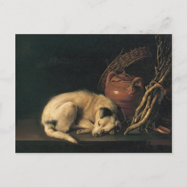 Carte Postale Gerrit Dou - Un chien qui dort avec un pot en terr (Devant)