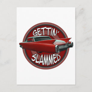 Carte Postale gettin clammé 1960 Cadillac Rollin rouge lowrider
