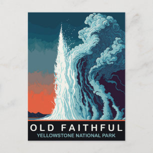 Carte Postale Geyser Old Faithful, Éruption d'Eau, Voyage