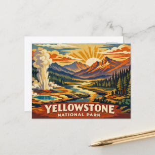 Carte Postale Geyser Vintage Yellowstone Lever du Soleil Montagn