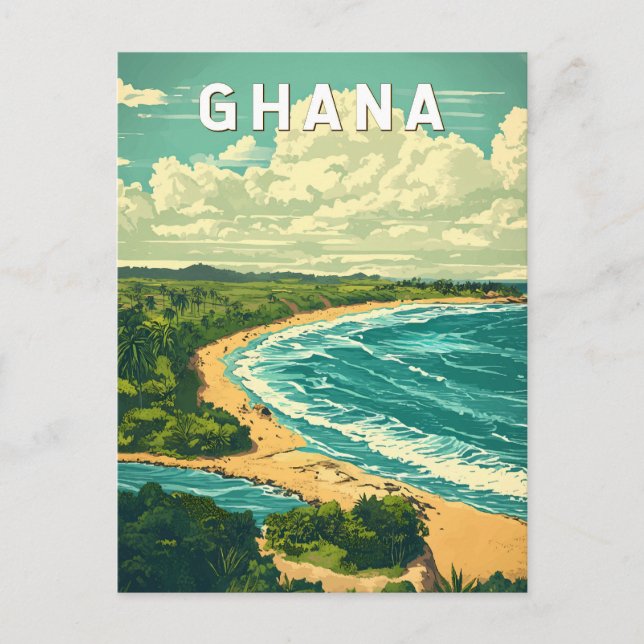 Carte Postale Ghana Illustration Travel Art Vintage (Devant)