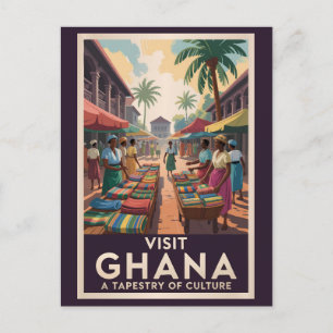 Carte Postale Ghana Market Illustration Travel Art Vintage