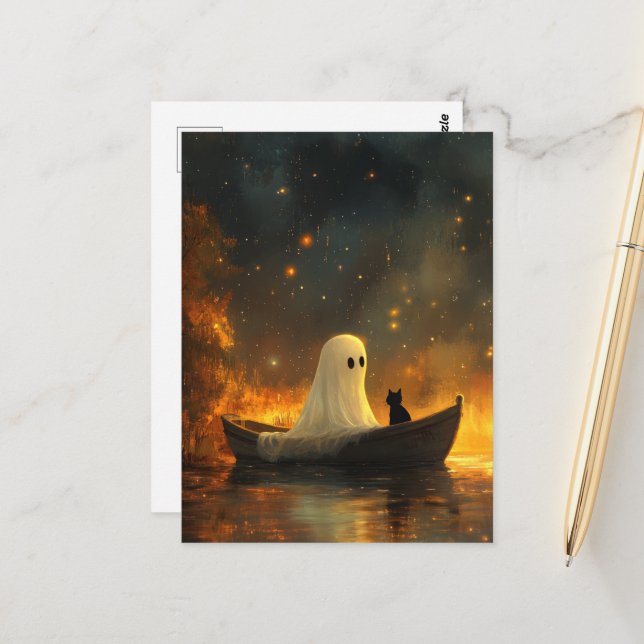 Carte Postale Ghost and a Cat in a Boat (Devant/Arrière en situation)