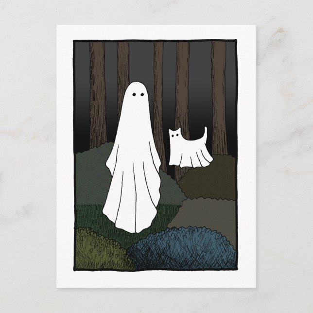 Carte Postale Ghost et Ghost Chat dans les bois drôle déplaisant (Devant)