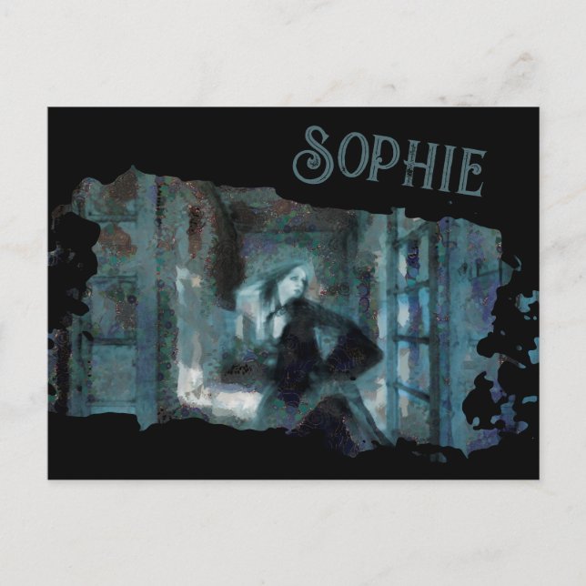Carte Postale Ghost Girl in Blue – Haunting Surreal Art (Devant)