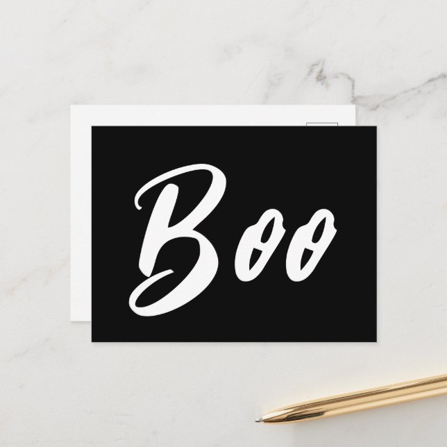 Carte Postale Ghost Halloween blanc noir texte du livre (Devant/Arrière en situation)