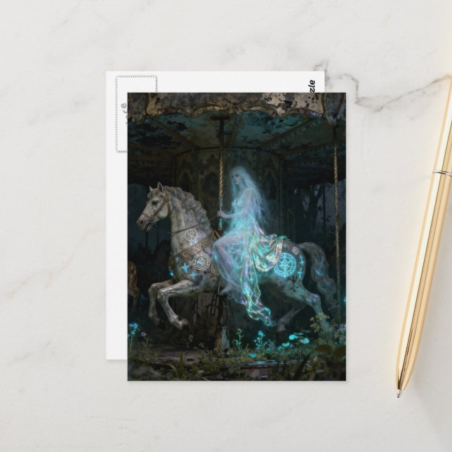 Carte Postale Ghost Woman on Abandoned Carousel (Devant/Arrière en situation)